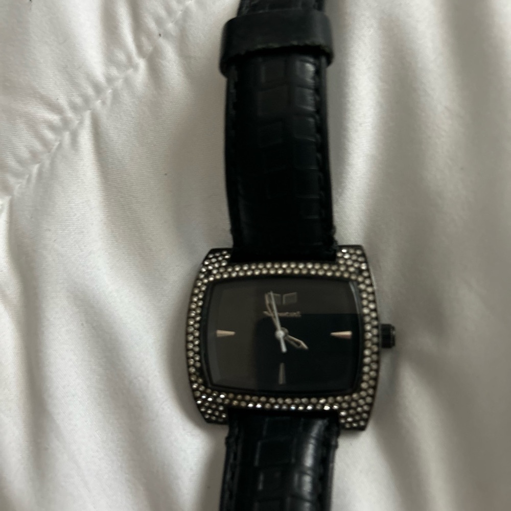 Women’s Vestal Black Crocodile Leather Watch with Silver Accents